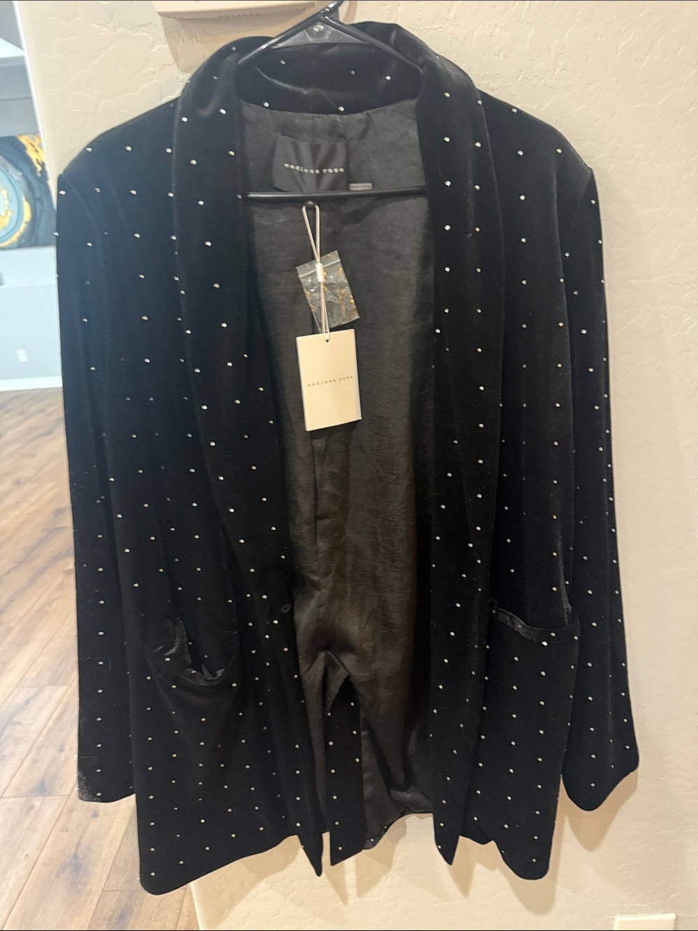 NWT Endless Rose Black Velvet Rhinestone Blazer Size M